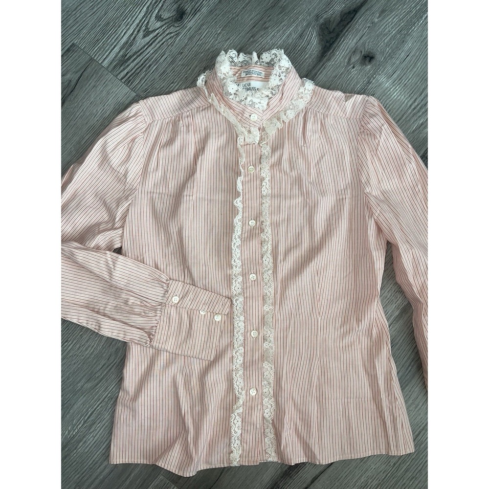 vintage levi‎ strauss & co ruffled lace long sleeve blouse cottage core